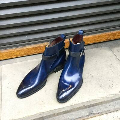 Handmade mens blue patina leather jodhpur boot - Thumbnail 5