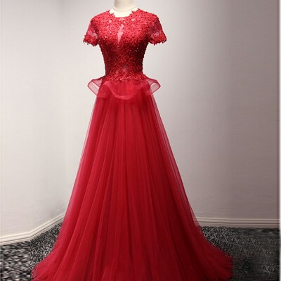 Elegant o neck tulle formal prom dress, beautiful long prom dress