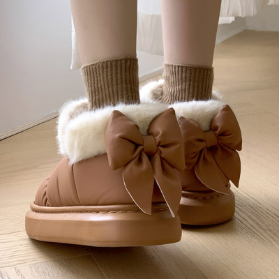 Cute big bowknot fleece boots - Thumbnail 2