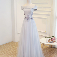 Prom Dresses A Line Off Shoulder Floor Length Prom Dress, Lace Evening Dress - Thumbnail 1