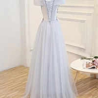 Prom Dresses A Line Off Shoulder Floor Length Prom Dress, Lace Evening Dress - Thumbnail 2