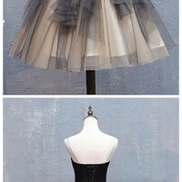 Sweetheart Neck Gray Tulle Homecoming Dress Short Ruffles Prom Dress, Party Dress With Applique - Thumbnail 4