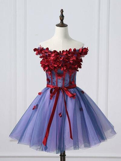  Tulle Homecoming Dress, Applique Junior School Dress