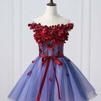  Tulle Homecoming Dress, Applique Junior School Dress - Thumbnail 1