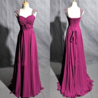 Elegant Purple Sweetheart Floor Length Chiffon Prom Dress With Beadings, - Thumbnail 1