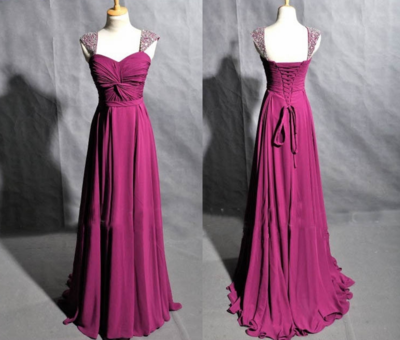 Elegant Purple Sweetheart Floor Length Chiffon Prom Dress With Beadings,