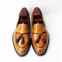 Best Wear Men's Hand Stitch Tan Brown Tassels Loafer Genuine Leather Formal Shoes - Thumbnail 1