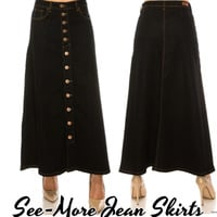 GABBY BUTTON BLACK WASH LONG DENIM SKIRT - Thumbnail 2