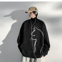 High Neck Thickened Loose Cat Printing Casual Men's Pullover - Thumbnail 3