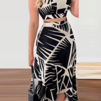Women'S Printed Vest Two Piece Set - Thumbnail 1