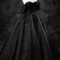 Black Tulle Lace Long Prom Dress, Black A Line Off the Shoulder Evening Party Dress KPP1559 - Thumbnail 1