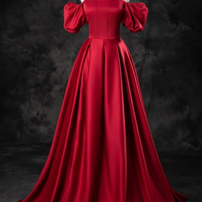 A line burgundy satin long prom dress, burgundy long evening dress kpp1560 - Thumbnail 1