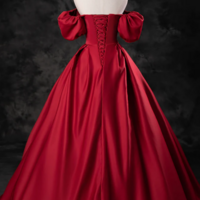 A Line Burgundy Satin Long Prom Dress, Burgundy Long Evening Dress KPP1560 - Thumbnail 1