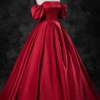 A Line Burgundy Satin Long Prom Dress, Burgundy Long Evening Dress KPP1560 - Thumbnail 2