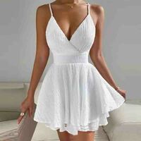 V-Neck Women'S White Sling Sleeveless Dress - Thumbnail 1