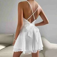V-Neck Women'S White Sling Sleeveless Dress - Thumbnail 3