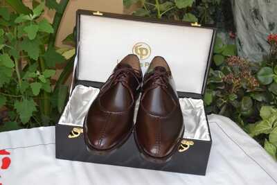 Dark Brown Leather Split Toe Oxford Lace up Dress Shoes