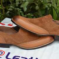 Brown Leather and Suede Wingtip Loafers Dress Shoes - Thumbnail 2
