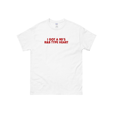 90's r&b type heart t-shirt in white