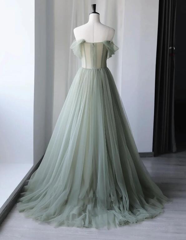 Gray Green Tulle Off Shoulder Long Prom Dress, Gray Green Formal Graduation  Dresses,323 sold by Queenbridaldresses on Storenvy