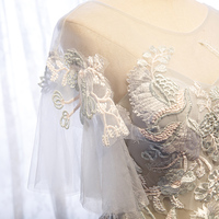 Gray Tulle Lace Long Prom Dress Formal Dress - Thumbnail 1