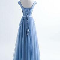 Elegant Lace Appliques Cap Sleeves Tulle Formal Prom Dress,  - Thumbnail 1