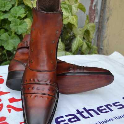 Jo ghost italian dark brown ankle high boots with zippers and buttons - Thumbnail 4