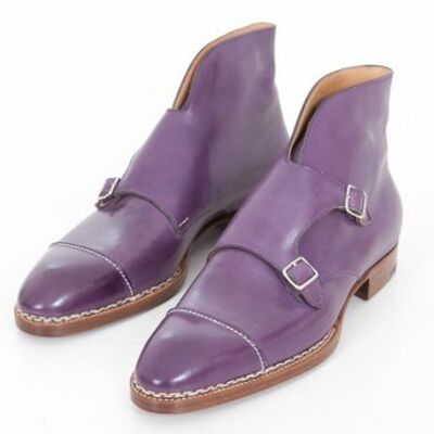 Handmade purple color cap toe double buckle ankle high boot - Thumbnail 3