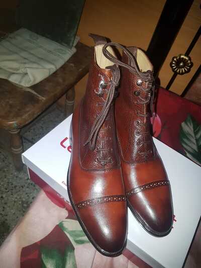 Brown Leather Mens Ankle High Lace up Dress Boot