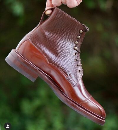 Handmade Men Classic Brown Leather Ankle High Lace up Dress Boot