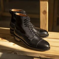 Handmade Black / Calf Suede Leather Ankle High Boot, Mens Lace up Boot , Dress Boot - Thumbnail 1