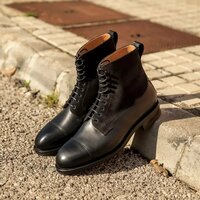 Handmade Black / Calf Suede Leather Ankle High Boot, Mens Lace up Boot , Dress Boot - Thumbnail 2