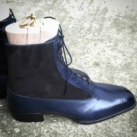 Blue Black Combination Leather / Suede Ankle High Lace up Balmoral Boots - Thumbnail 1