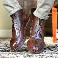 New Handmade Brown Leather Ankle High Lace up Boot - Thumbnail 1