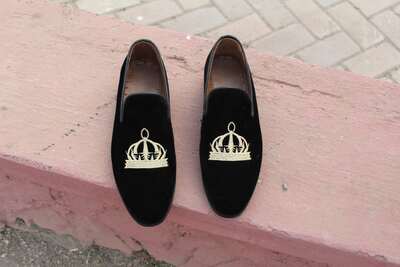 Handmade Black Velvet Loafers Formal Men's Dress Shoes