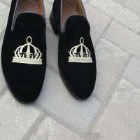 Handmade Black Velvet Loafers Formal Men's Dress Shoes - Thumbnail 2