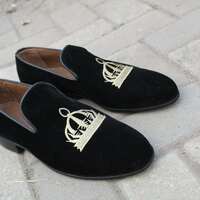 Handmade Black Velvet Loafers Formal Men's Dress Shoes - Thumbnail 4