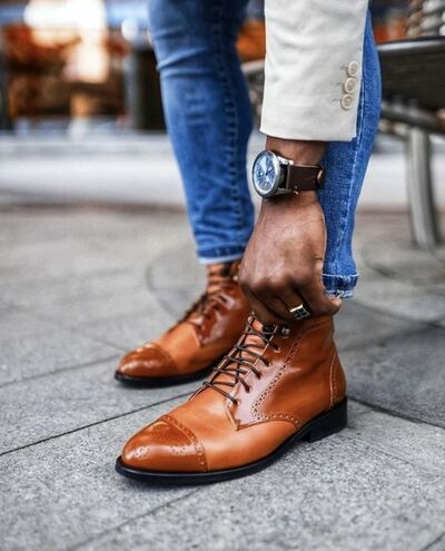 Men's Handmade Brown Cap Toe Style Handmade Dress Boot