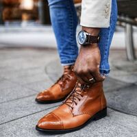 Men's Handmade Brown Cap Toe Style Handmade Dress Boot - Thumbnail 1