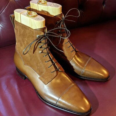 Light brown calf and light brown suede leather men dress boot - Thumbnail 5