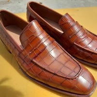 Brown Leather Penny Loafers Moccasin Dress Handmade Shoes Specially Made For Christmas - Thumbnail 1