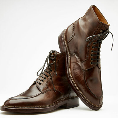 Dark brown leather men ankle high dress boot - Thumbnail 4