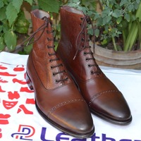 Handmade Dark Brown Ankle High Classic Lace up Men Boot - Thumbnail 1