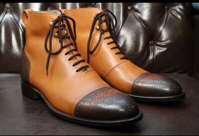 Handmade Men Two Tone Ankle High Dress Boot