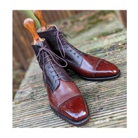 Custom Derby Boots Dark Antique Cognac Dark Brown Scotchgrain Ankle High Lace up Boot - Thumbnail 1