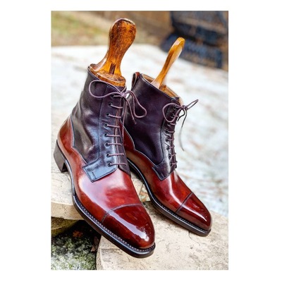 Custom Derby Boots Dark Antique Cognac Dark Brown Scotchgrain Ankle High Lace up Boot