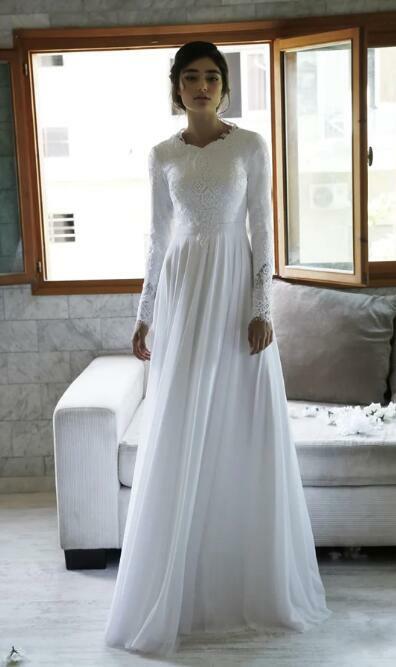 Modest Long Sleeve Lace Wedding Dress,567
