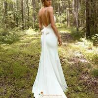 Mermaid Spaghetti Straps V-neck Open Back Wedding Dress,569 - Thumbnail 1