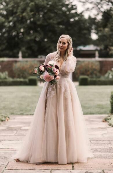 Long Sleeve Lace Low Back Plus Size Wedding Dress,570