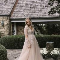 Long Sleeve Lace Low Back Plus Size Wedding Dress,570 - Thumbnail 2